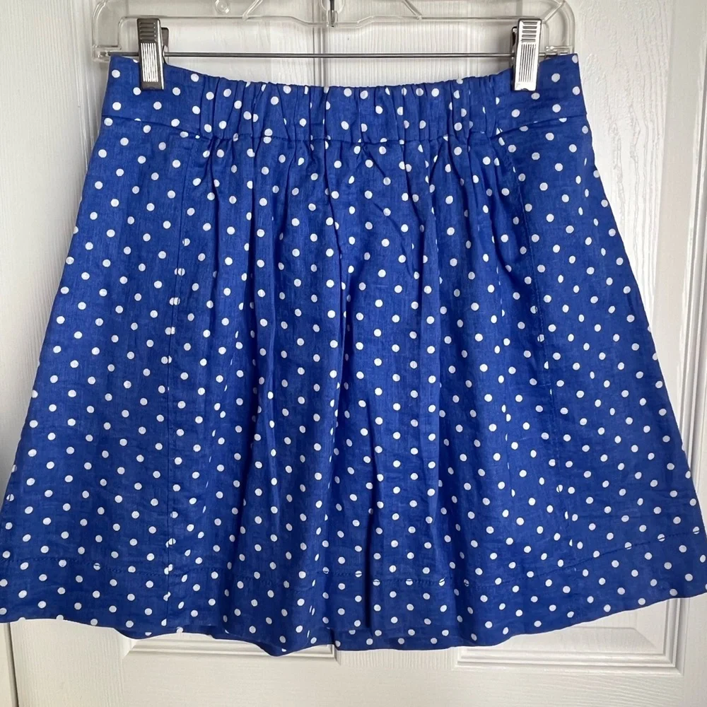 J. Crew linen skirt, size 2.   Blue with white polka dots. - Picture 2 of 9